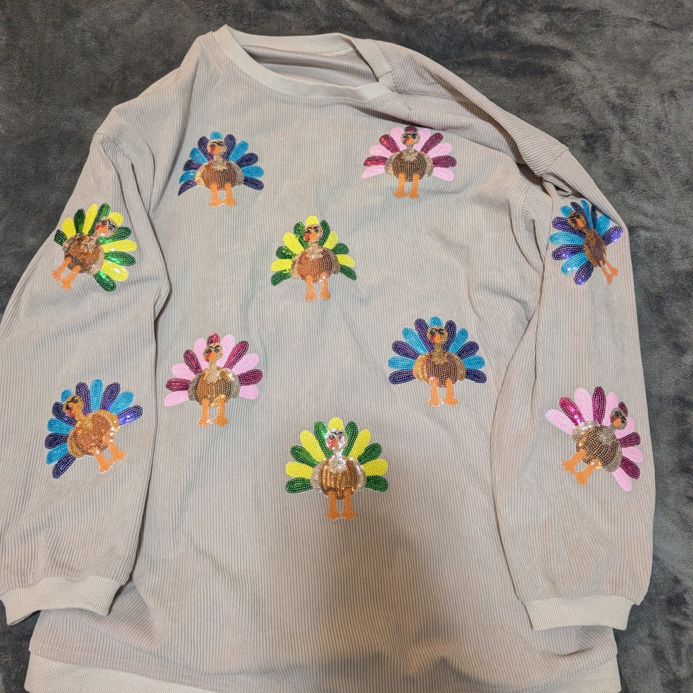 Colorful Turkey Sequin Long Sleeve Shirt